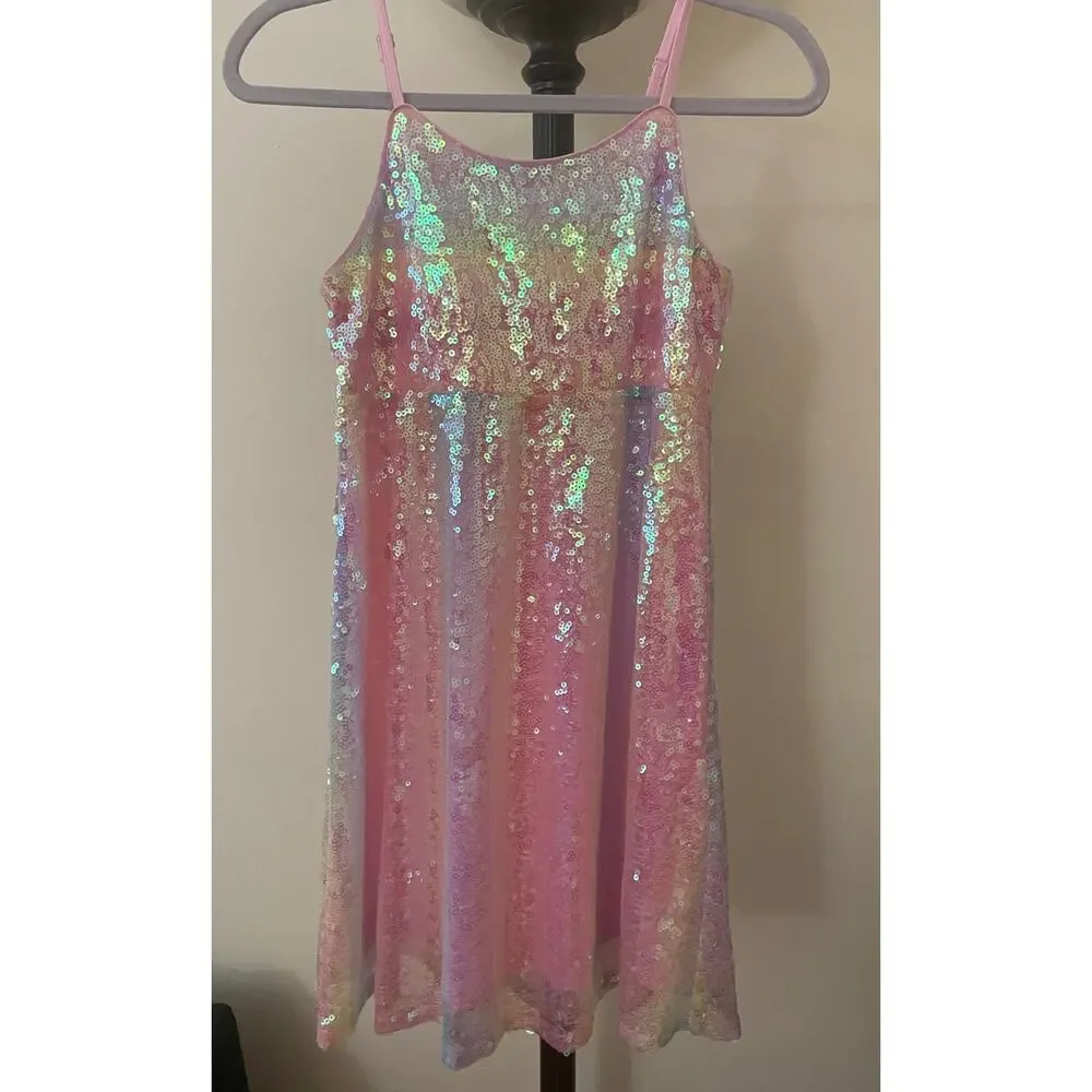 New Zunie Girls Size 12 Pink Purple Yellow Sequin Sleeveless Dress